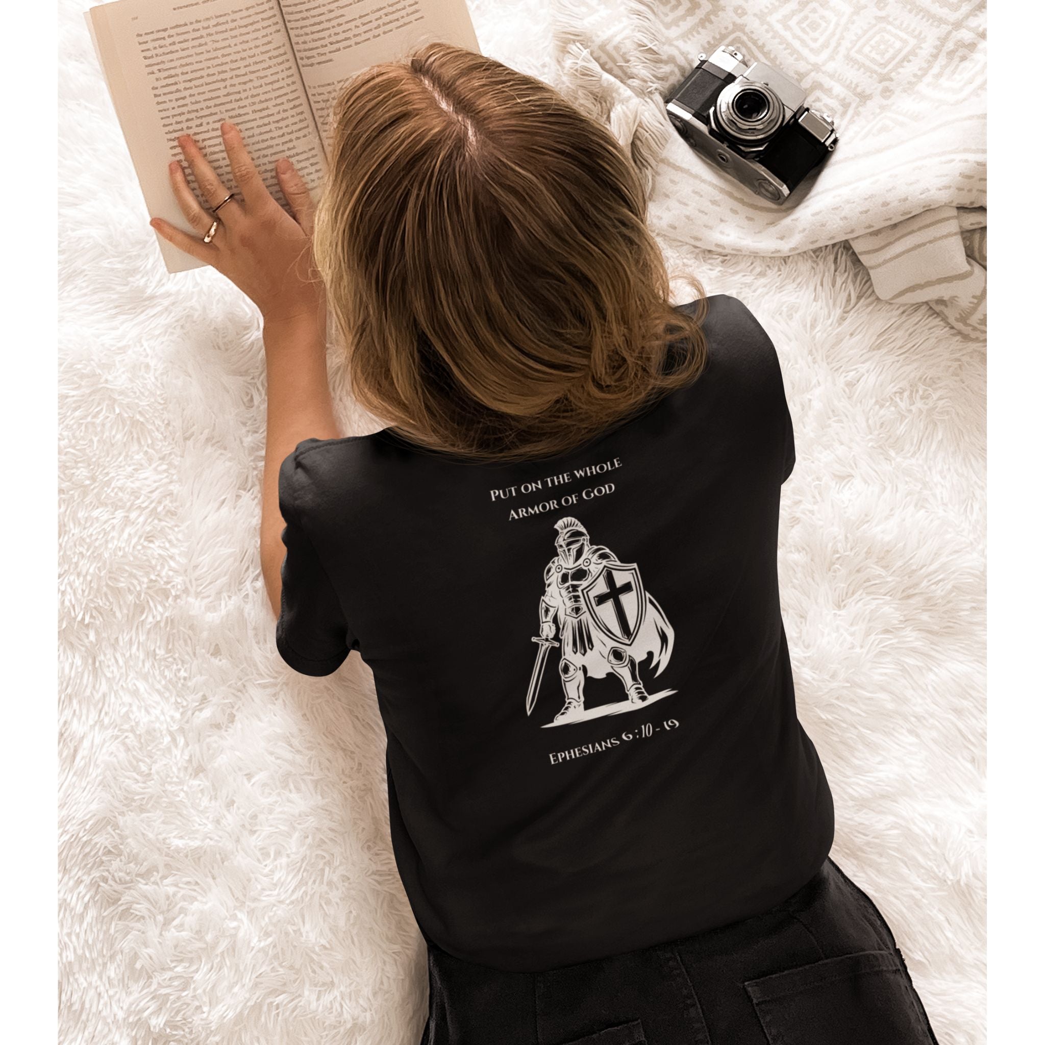 Put on the Whole Armor of God Back Print Christian T-Shirt | Ephesians 6:10-19