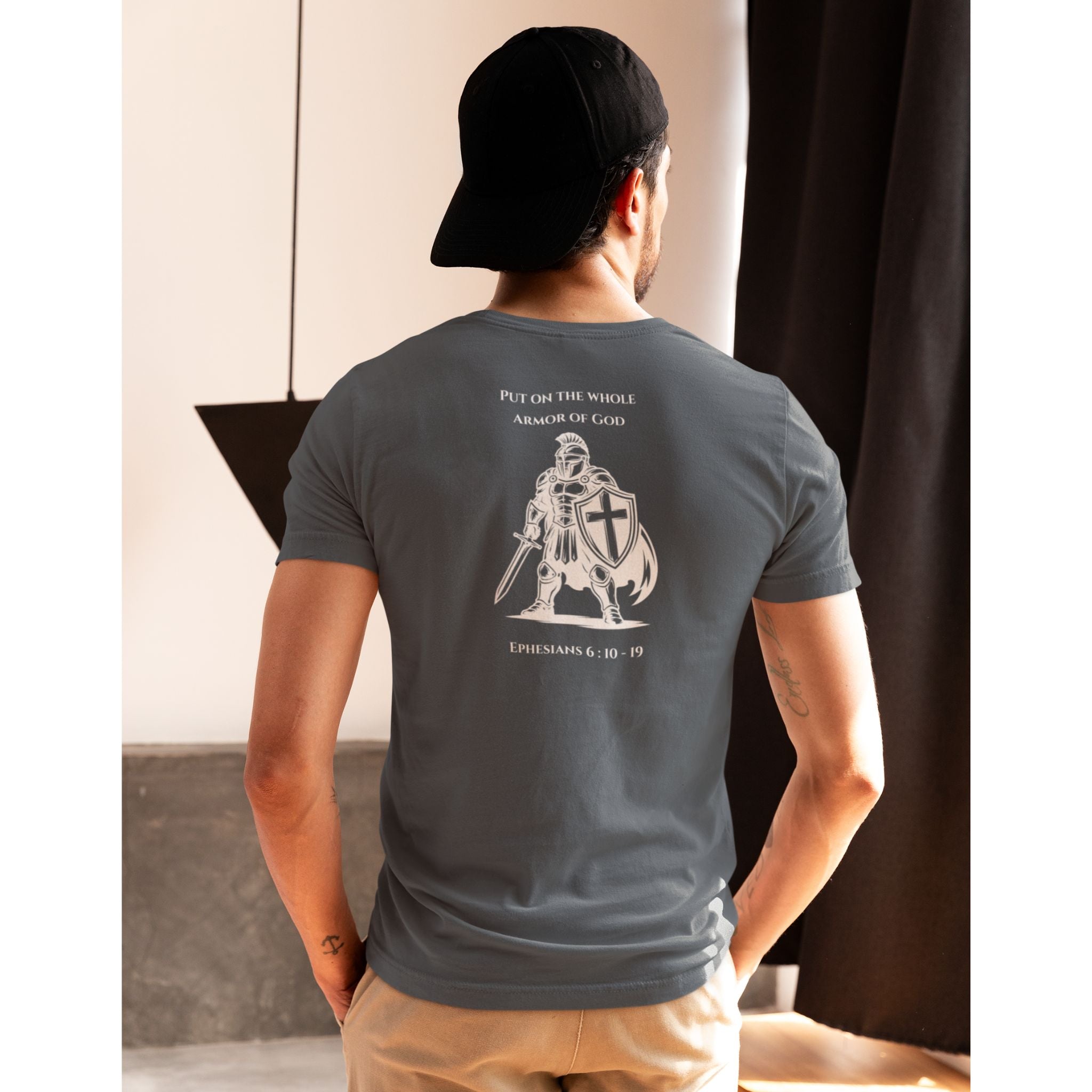 Put on the Whole Armor of God Back Print Christian T-Shirt | Ephesians 6:10-19