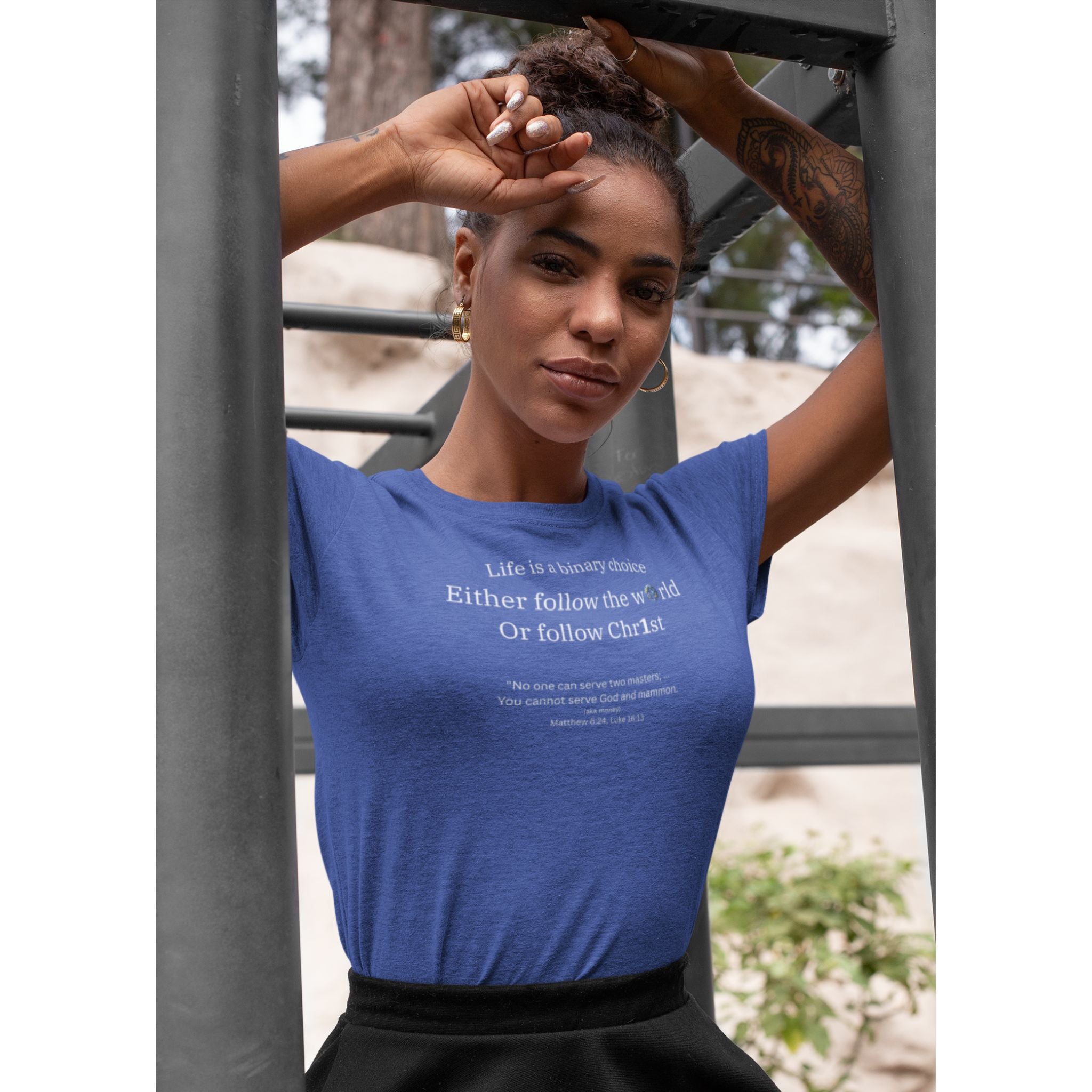 Binary Choice — Christian T-Shirt | Choose Christ Not the World Front Print | Lampstand Edition