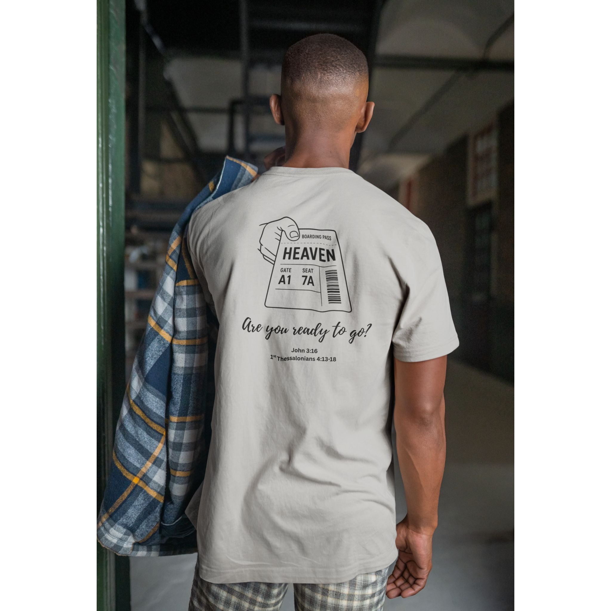 Boarding Pass — Christian T-Shirt | Salvation & Eternal Hope Back Print | Minimalist Edition