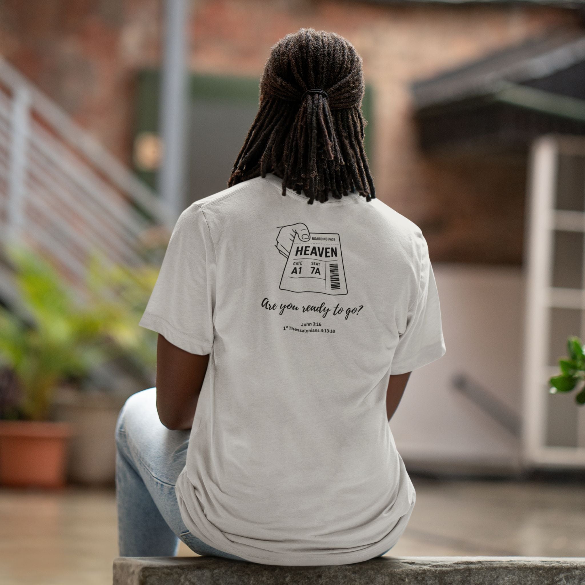 Boarding Pass — Christian T-Shirt | Salvation & Eternal Hope Back Print | Minimalist Edition