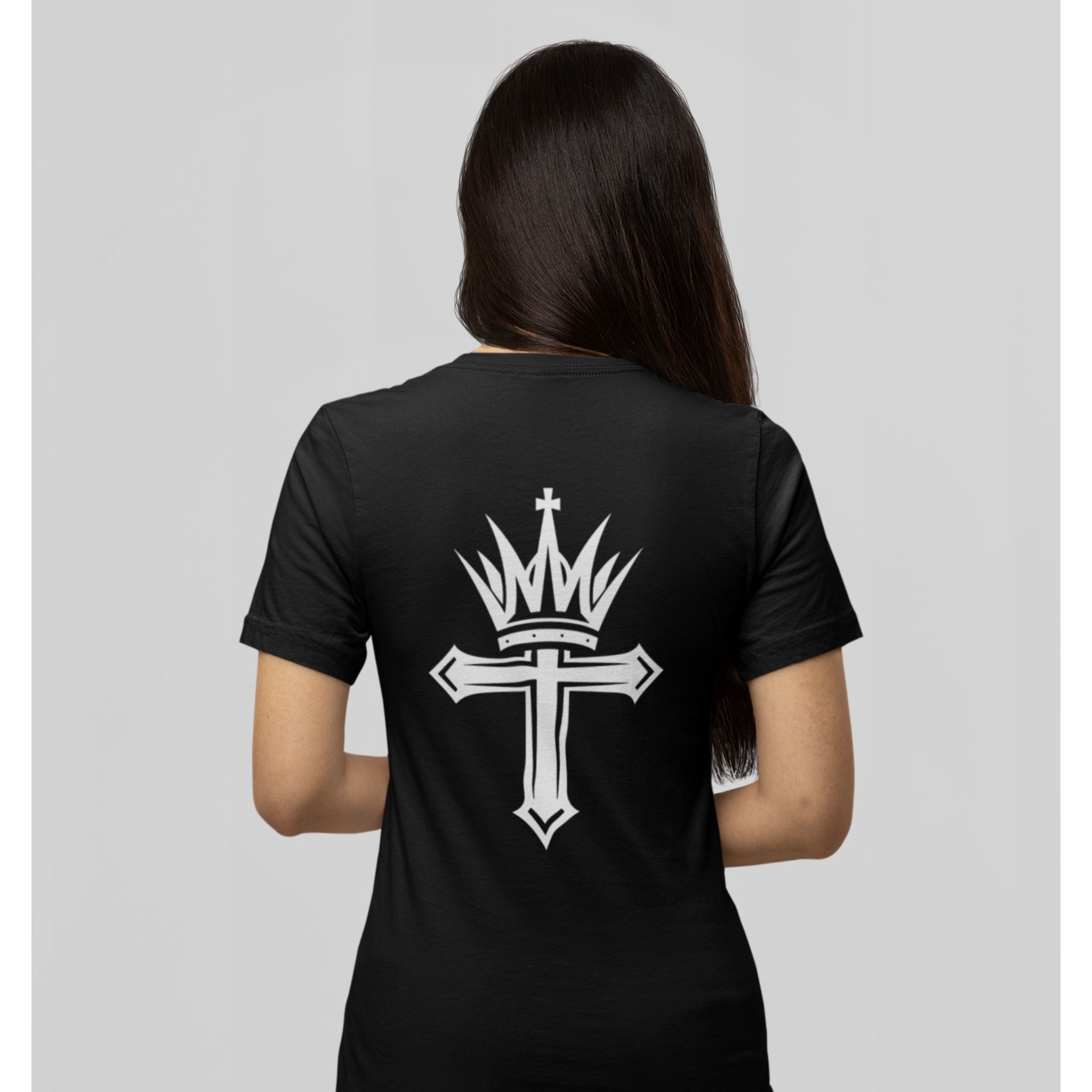 Cross and Crown Back Print Christian T-Shirt | Christ Is King