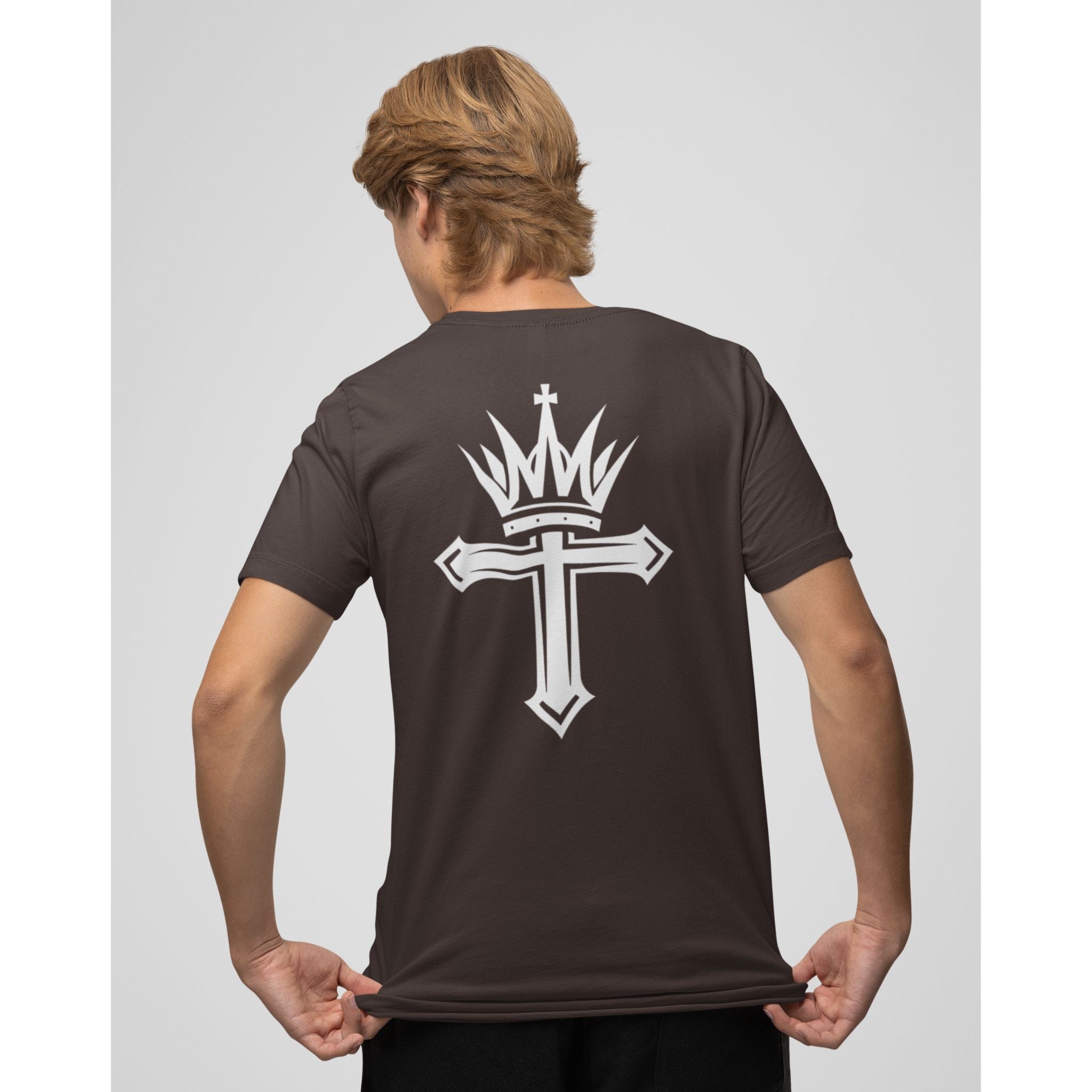 Cross and Crown Back Print Christian T-Shirt | Christ Is King