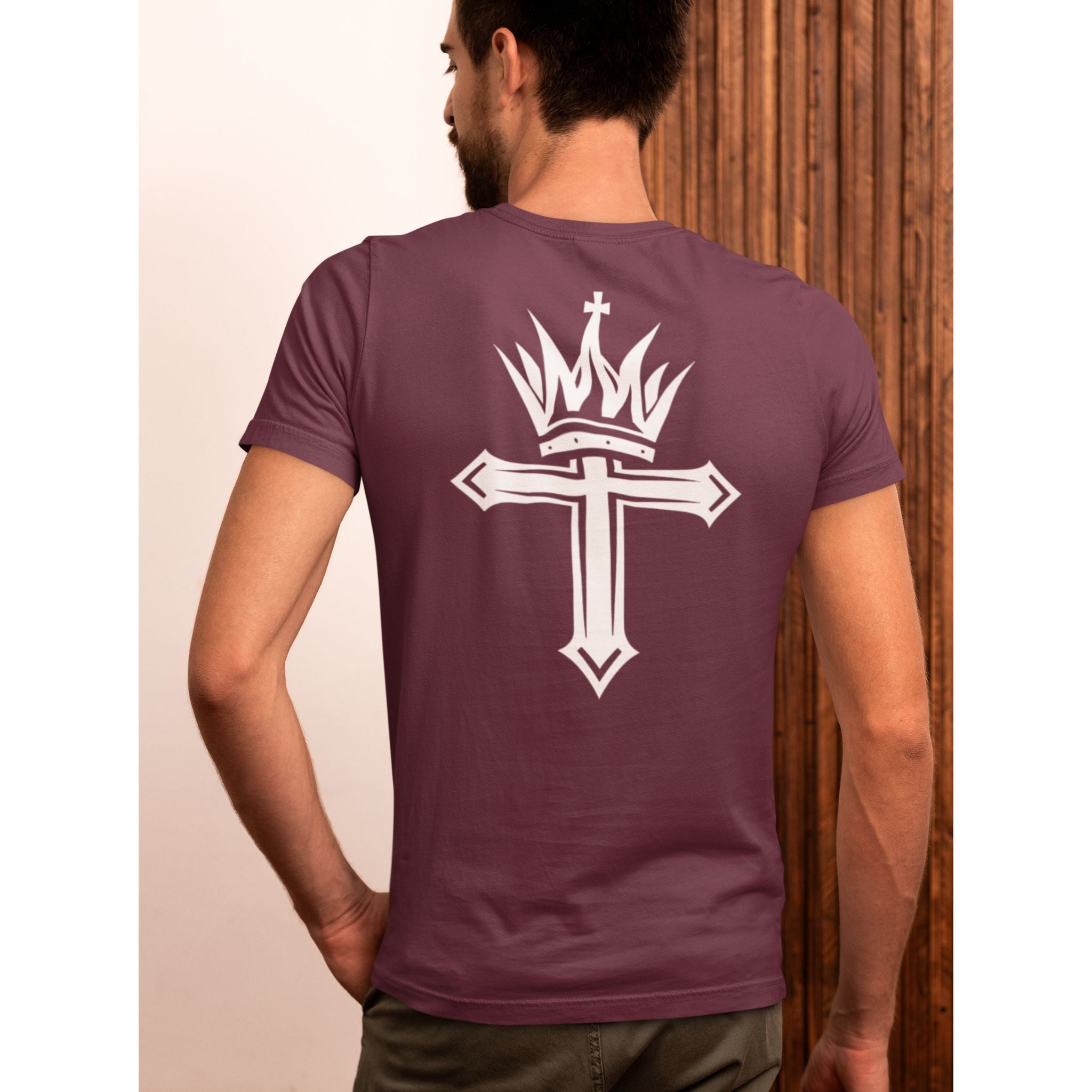 Cross and Crown Back Print Christian T-Shirt | Christ Is King