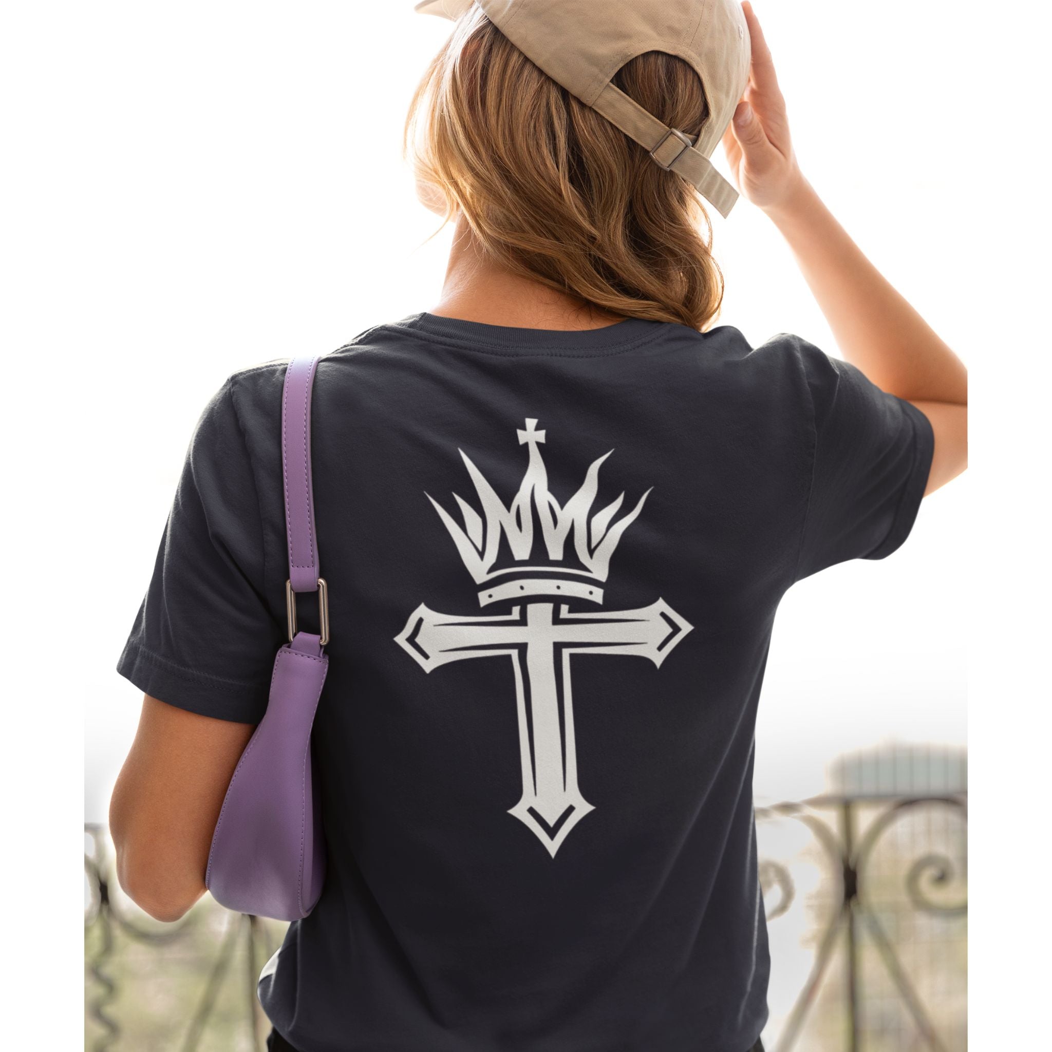 Cross and Crown Back Print Christian T-Shirt | Christ Is King