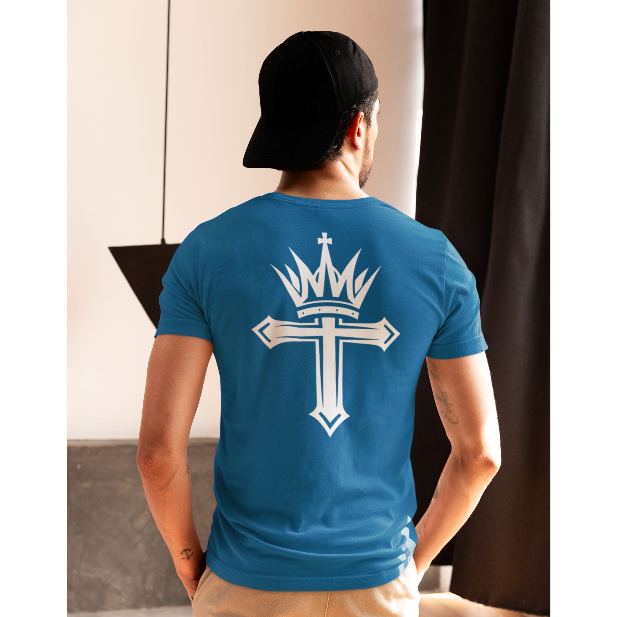 Cross and Crown Back Print Christian T-Shirt | Christ Is King