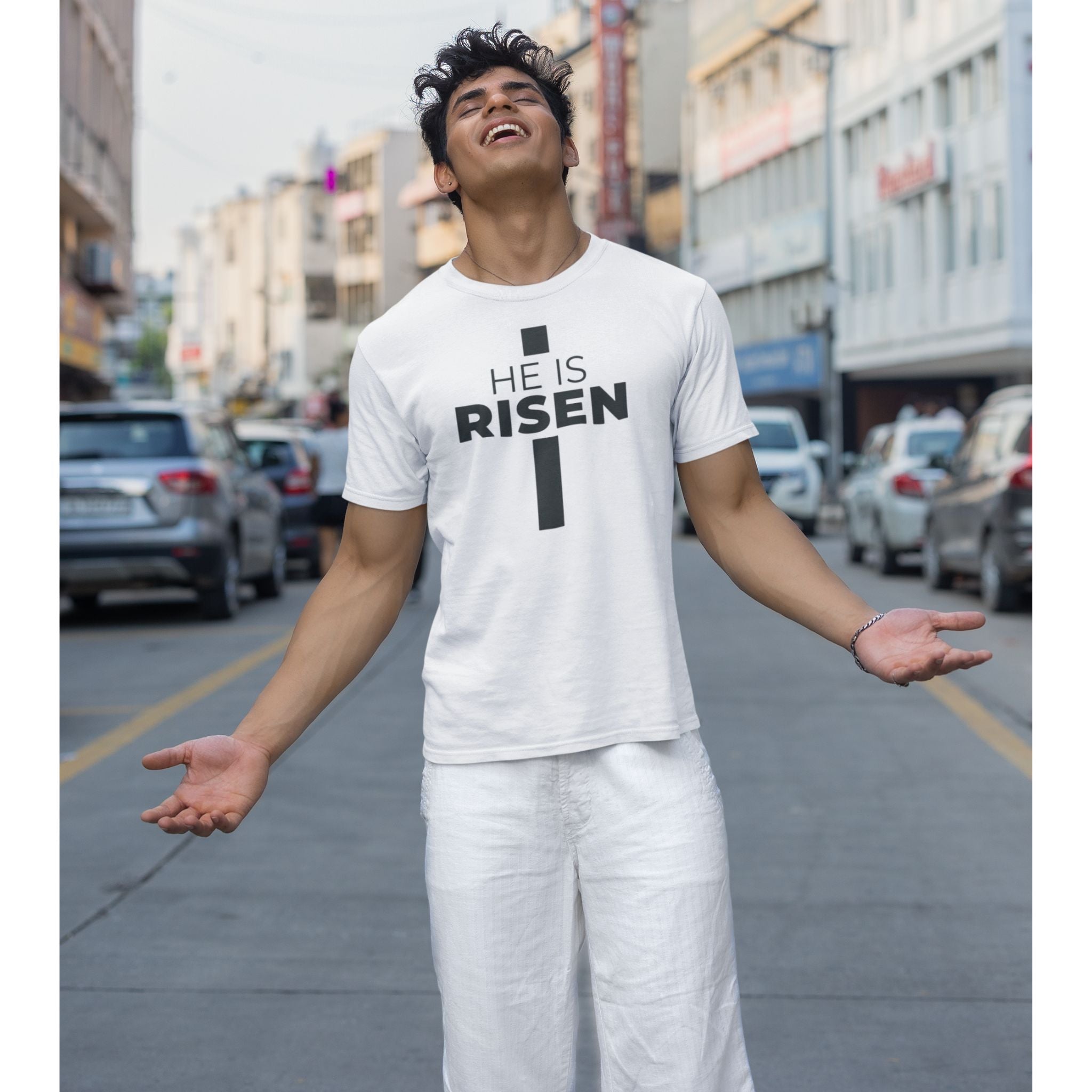 He Is Risen — Christian T-Shirt | Resurrection Hope — Minimalist Edition