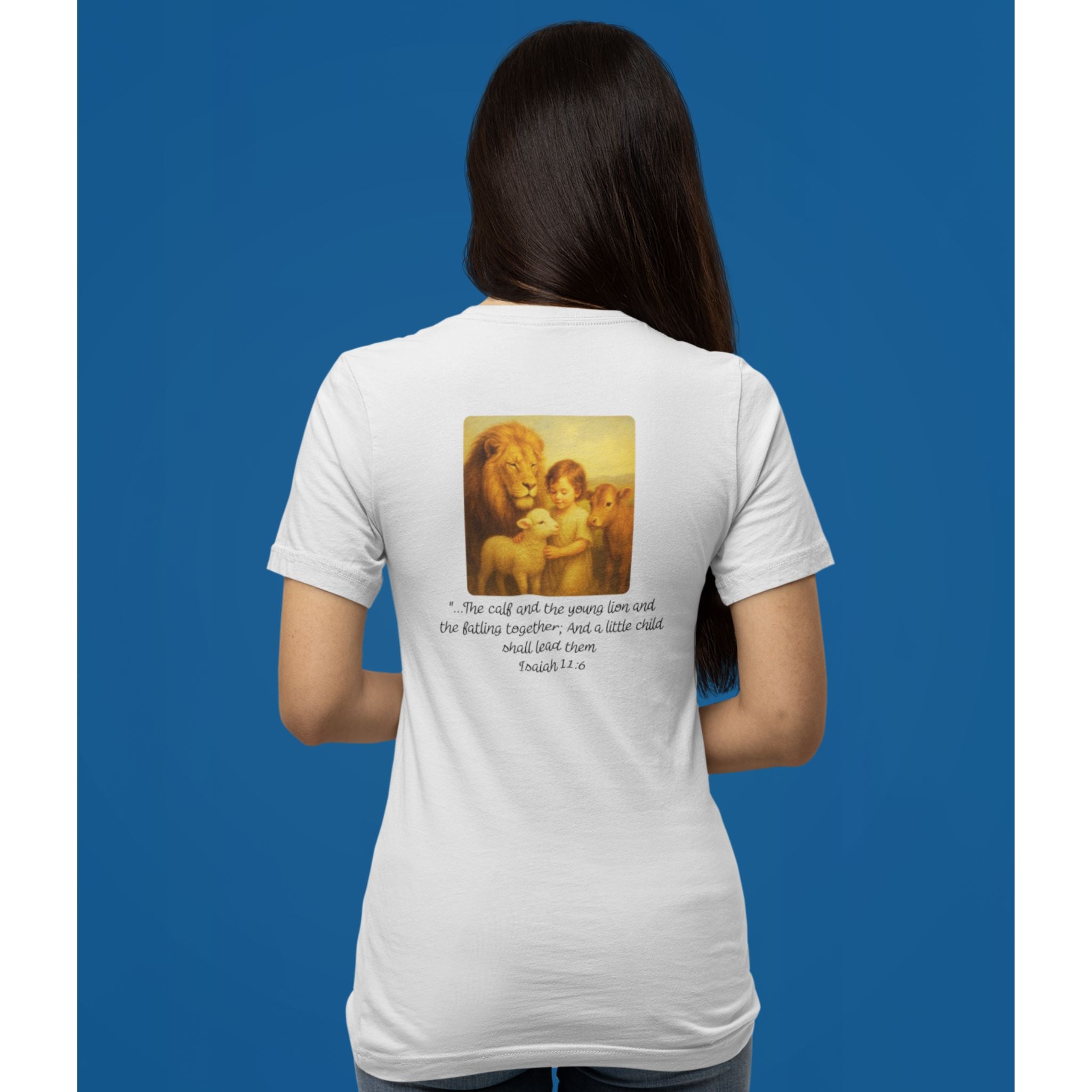 Isaiah 11:6 — Christian T-Shirt | Peace Restored Front & Back | Pastel Edition
