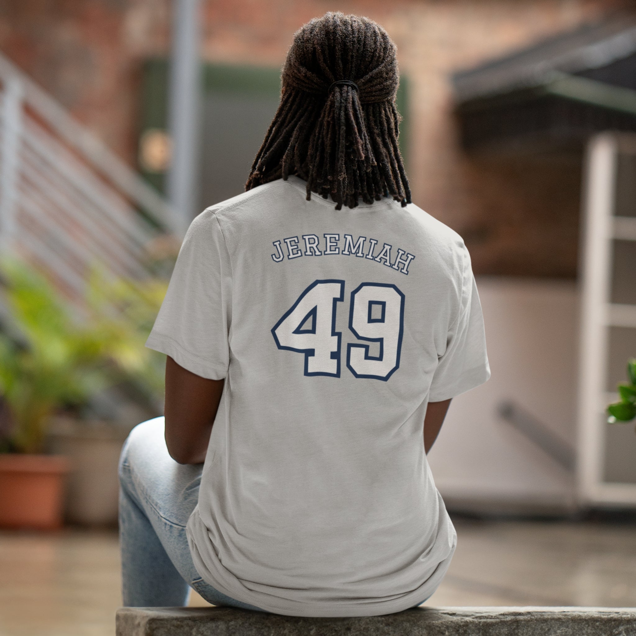 Jeremiah 49 Jersey Tee - Christian T-Shirt | Back Print | The Faith Roster