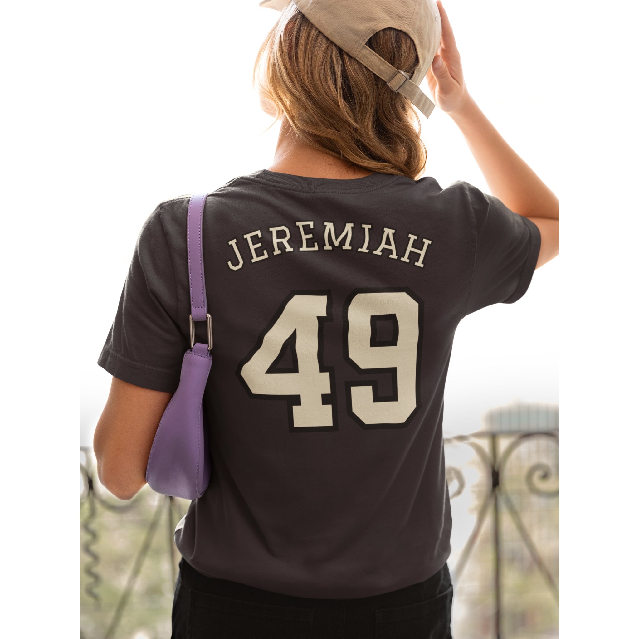Jeremiah 49 Jersey Tee - Christian T-Shirt | Back Print | The Faith Roster