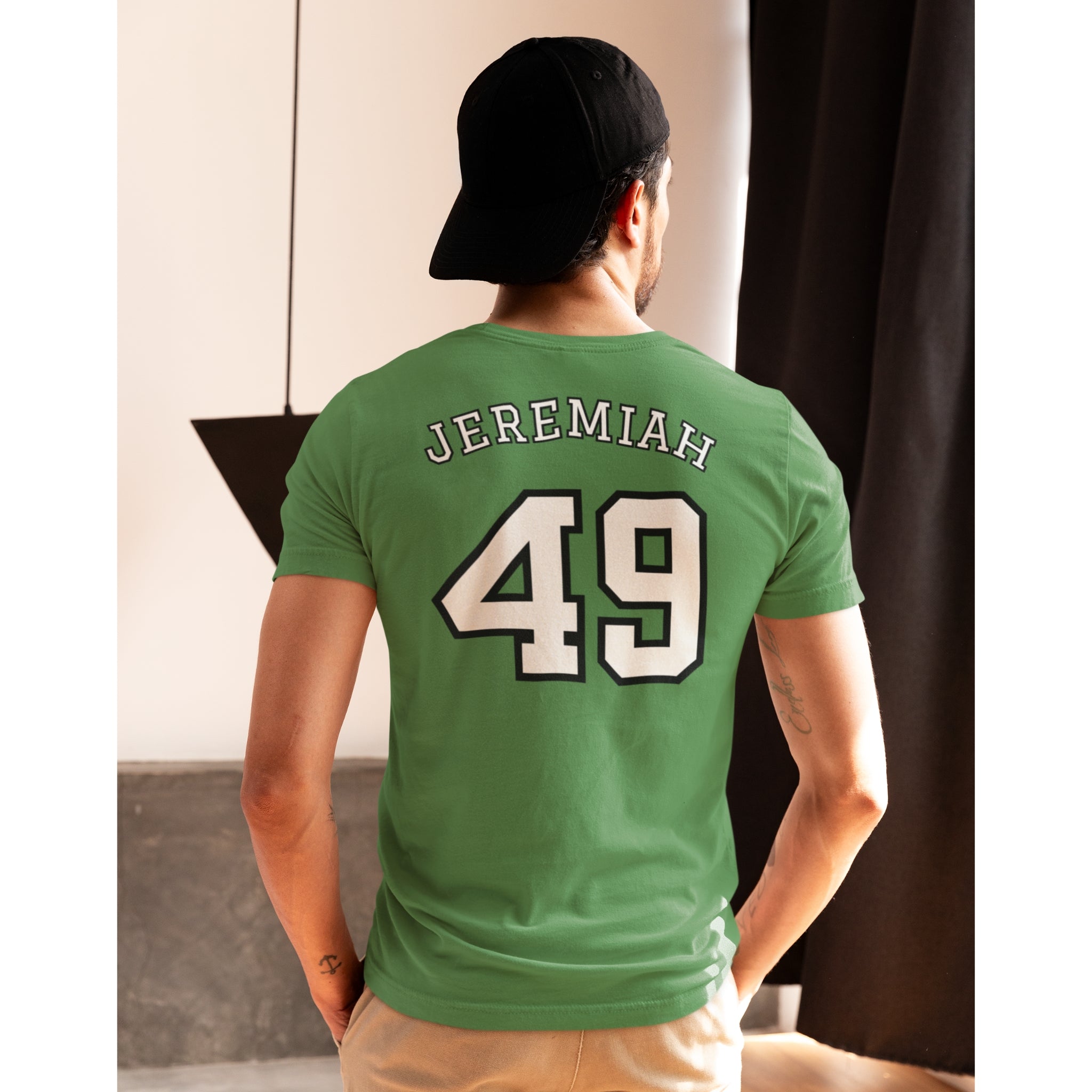 Jeremiah 49 Jersey Tee - Christian T-Shirt | Back Print | The Faith Roster