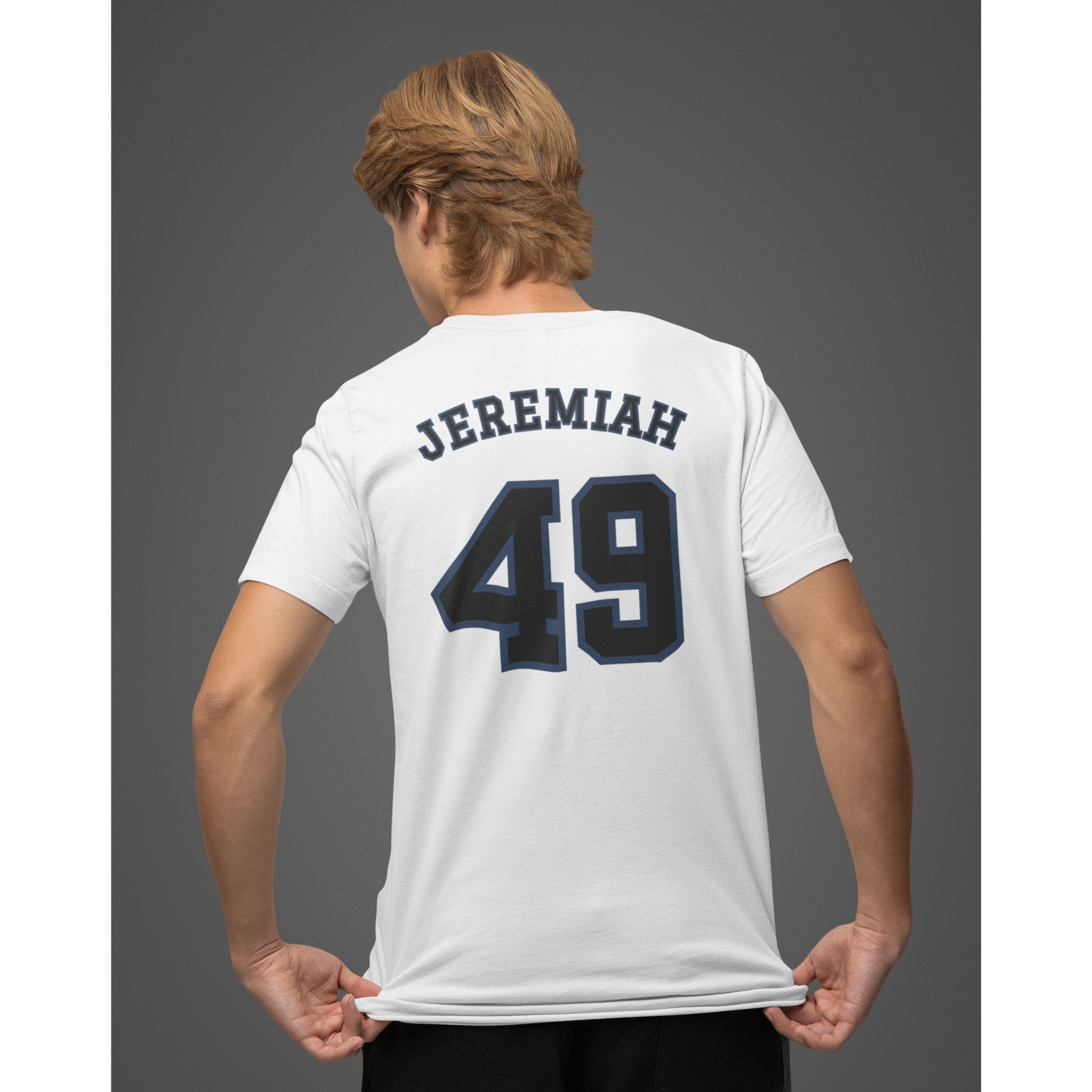 Jeremiah 49 Jersey Tee - Christian T-Shirt | Back Print | The Faith Roster