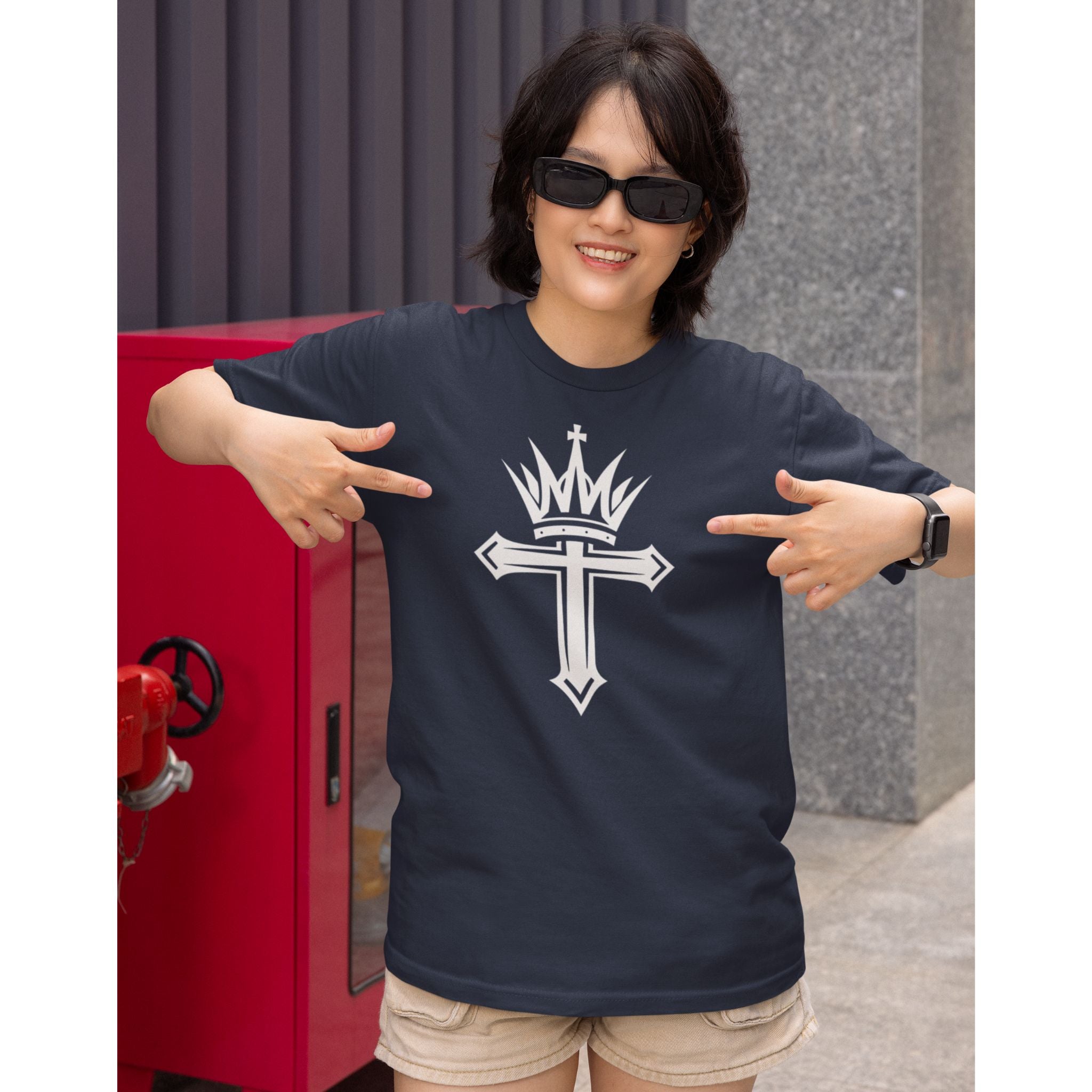 Crown and Cross Christian T-Shirt – Christ the King Faith Graphic Tee