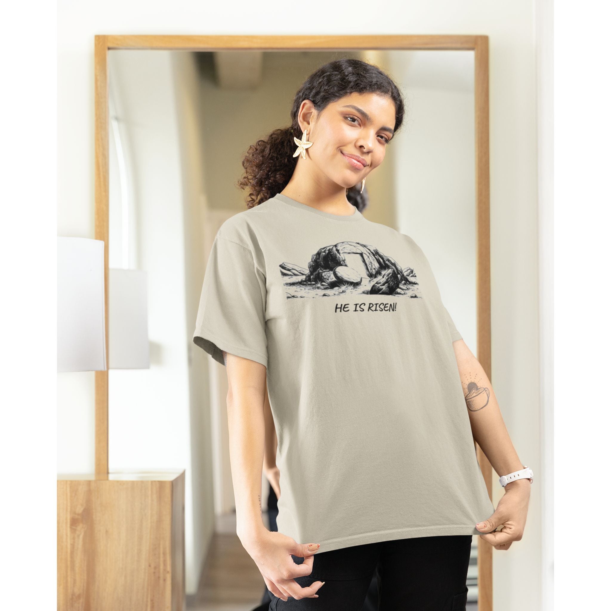 He Is Risen Christian T-Shirt | Open Tomb Resurrection Design