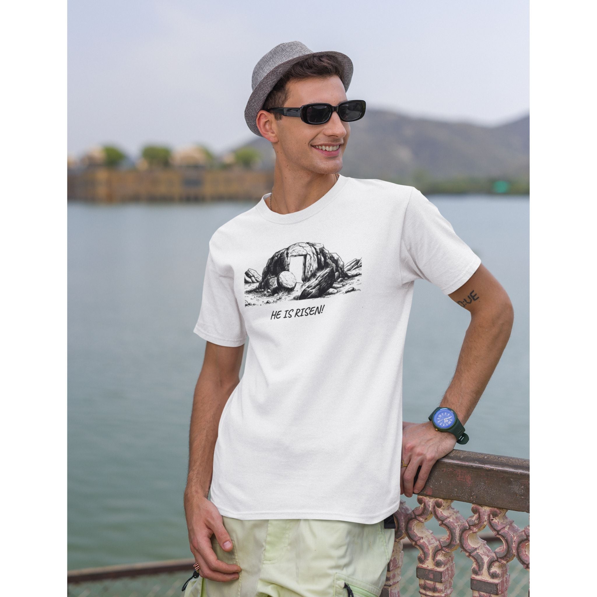 He Is Risen Christian T-Shirt | Open Tomb Resurrection Design