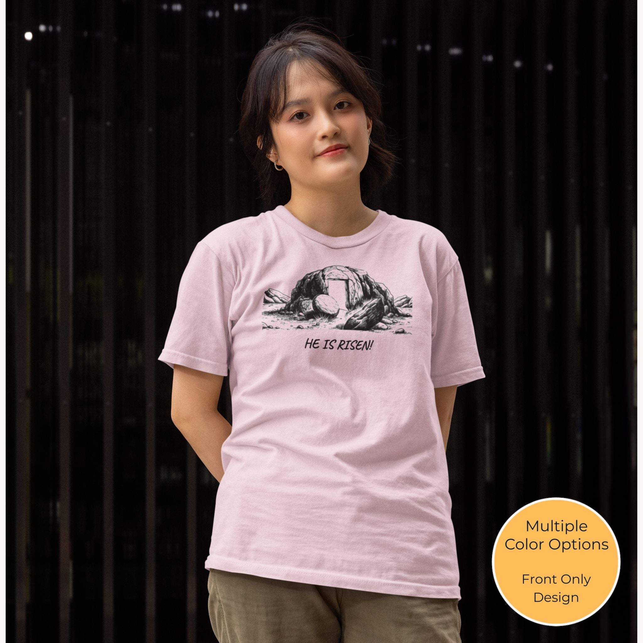 He Is Risen Christian T-Shirt | Open Tomb Resurrection Design