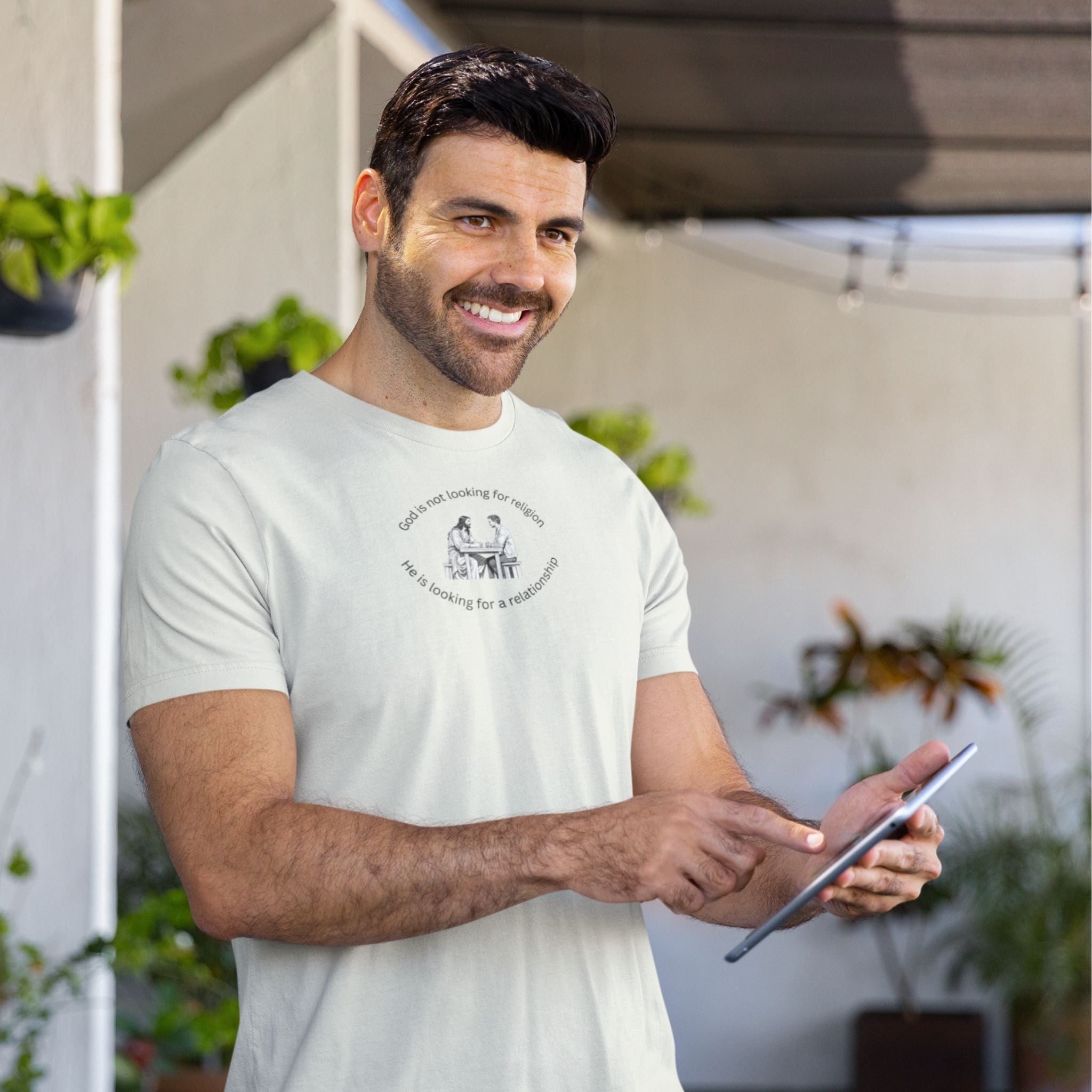 Relationship with Jesus — Man — Christian T-Shirt | Faith Over Religion Front Print | Earthtone Edition