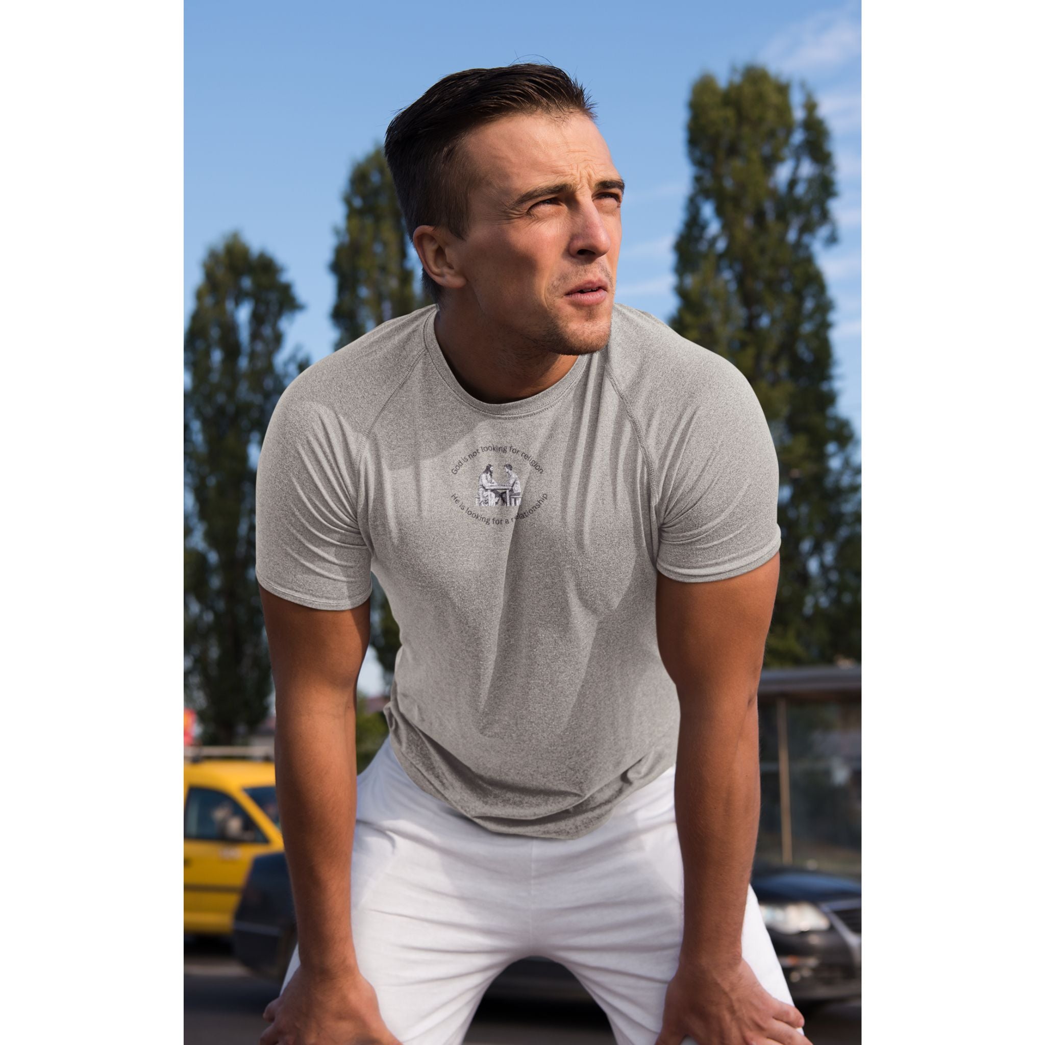 Relationship with Jesus — Man — Christian T-Shirt | Faith Over Religion Front Print | Earthtone Edition