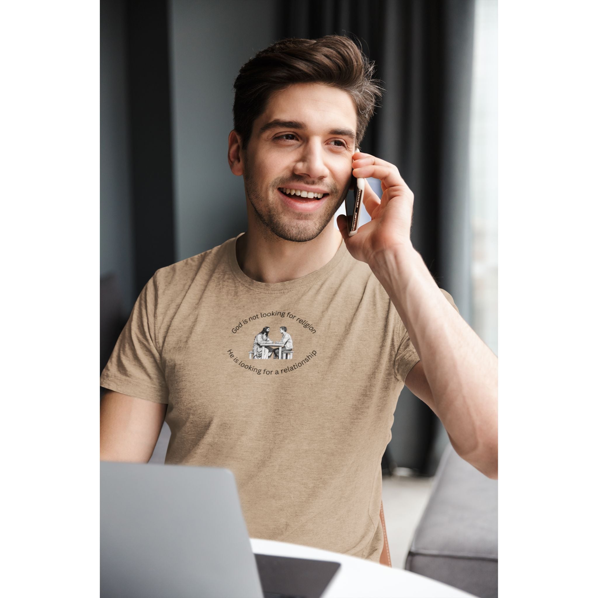 Relationship with Jesus — Man — Christian T-Shirt | Faith Over Religion Front Print | Earthtone Edition