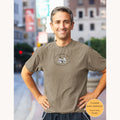 Christian t-shirt featuring an illustration of Jesus sitting across a table from a man, symbolizing a personal relationship with Jesus, printed on the front.