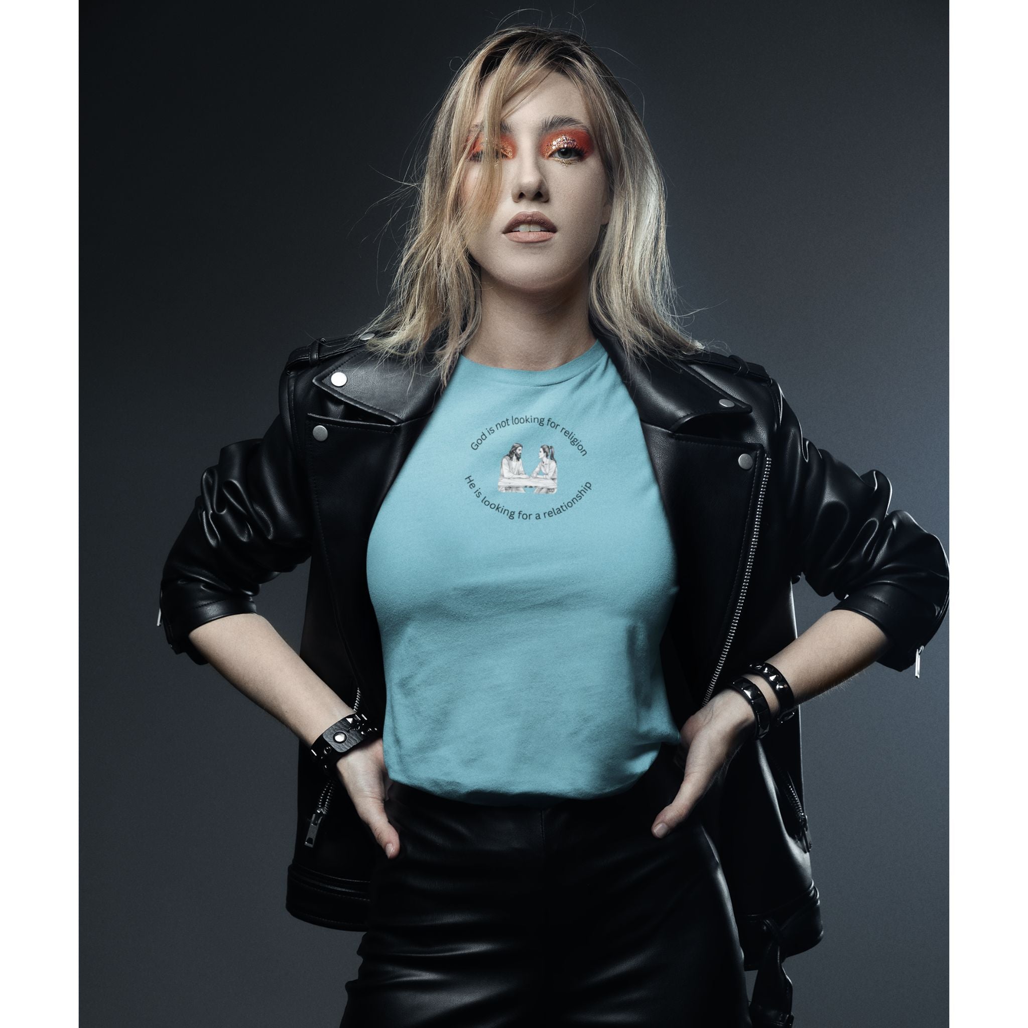 Relationship with Jesus — Woman — Christian T-Shirt | Faith Over Religion Front Print | Pastel Edition