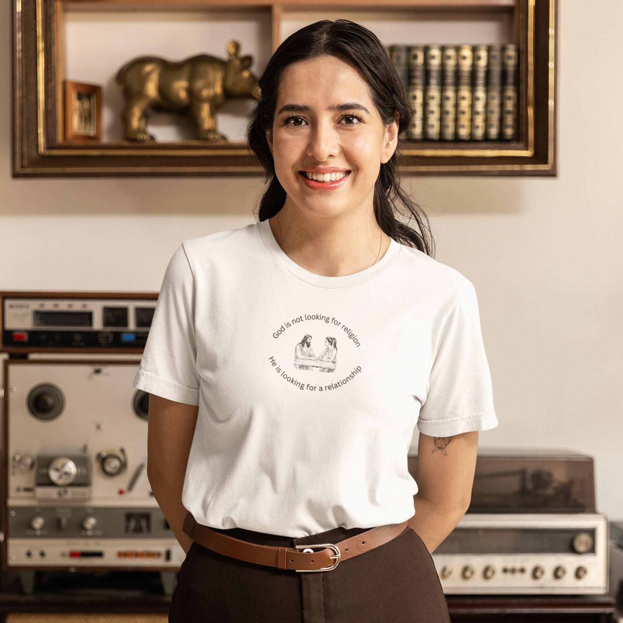 Relationship with Jesus — Woman — Christian T-Shirt | Faith Over Religion Front Print | Pastel Edition