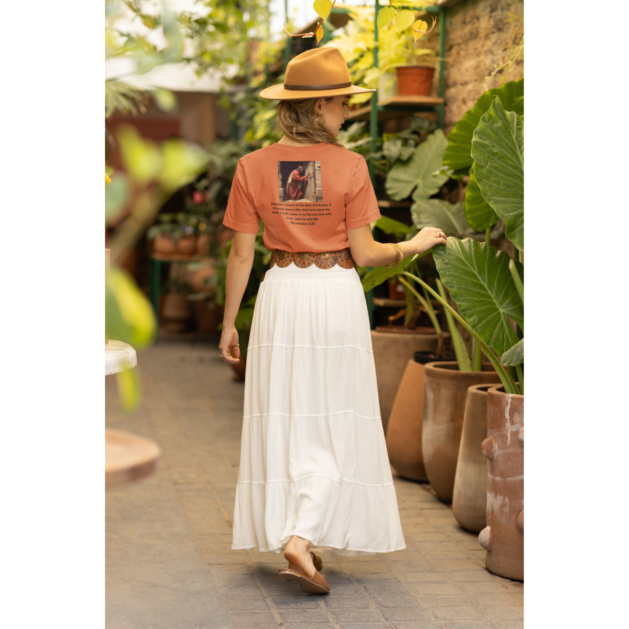 Revelation 3:20 — Christian T-Shirt | He stands at the door and knocks | Earthtone