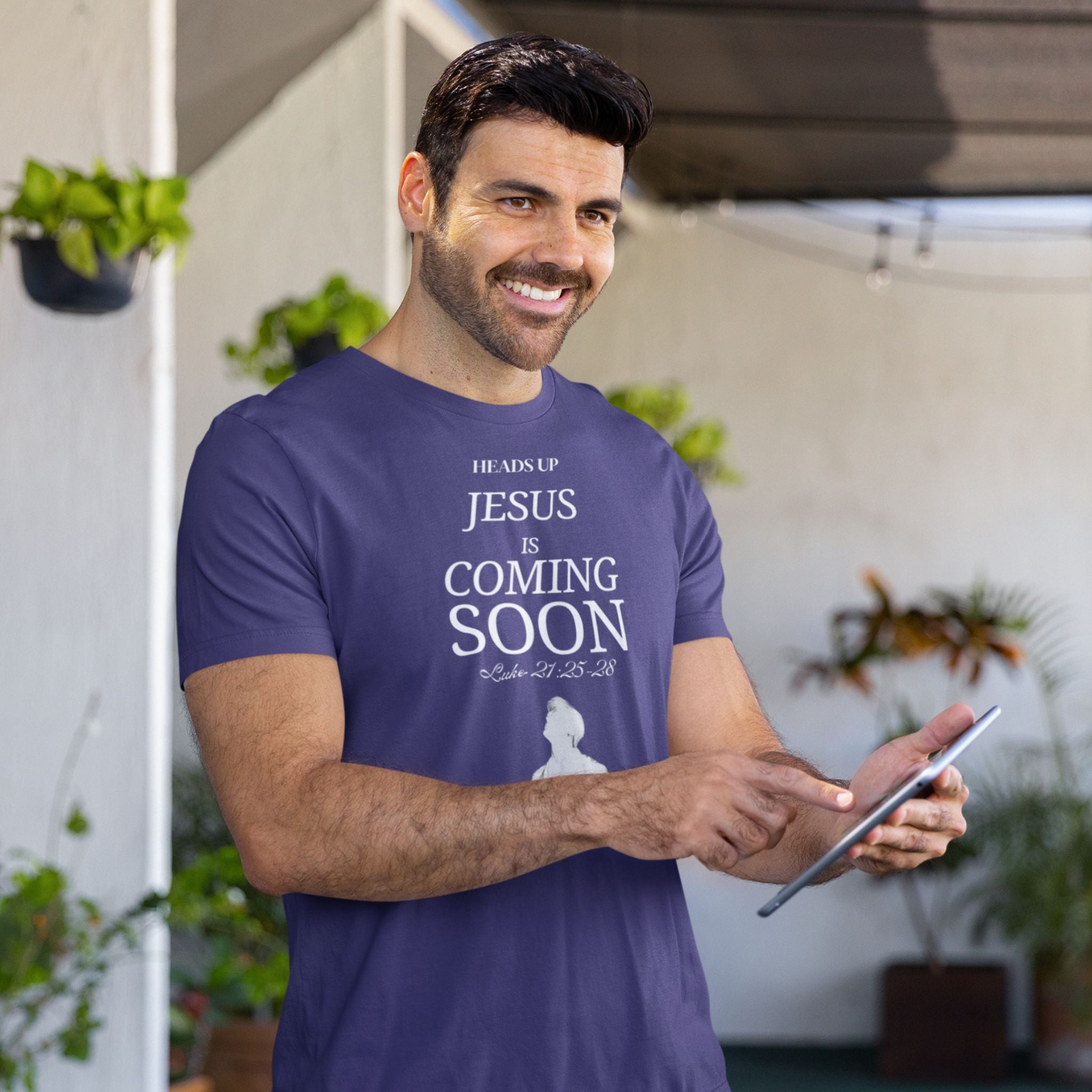 Looking Up Christian T-Shirt — Luke 21:25–28 Faith Message