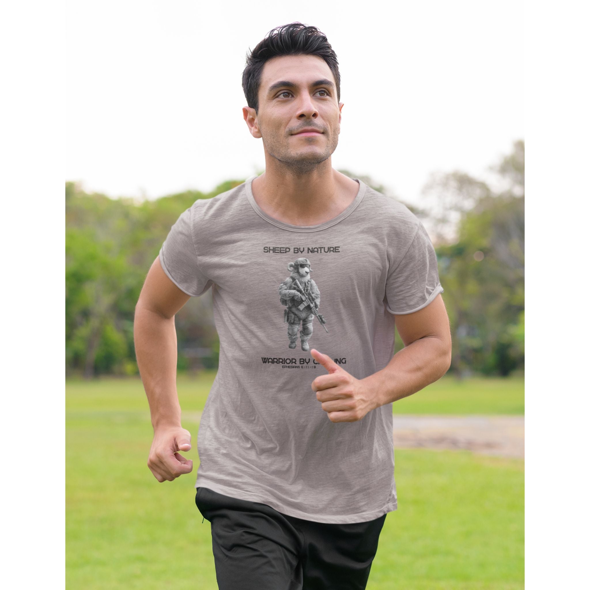 Warrior Sheep — Christian T-Shirt | Sheep by Nature, Warrior by Calling — Earthtone Edition