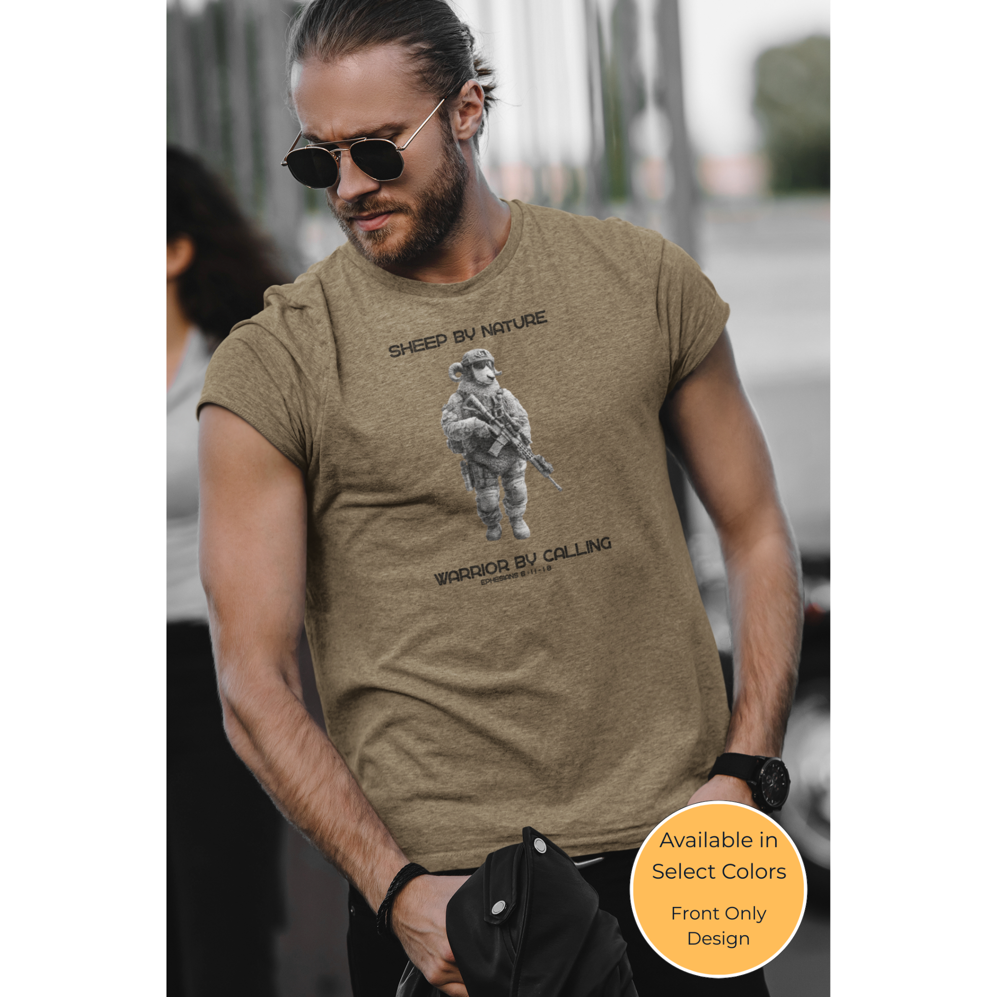 Warrior Sheep — Christian T-Shirt | Sheep by Nature, Warrior by Calling — Earthtone Edition
