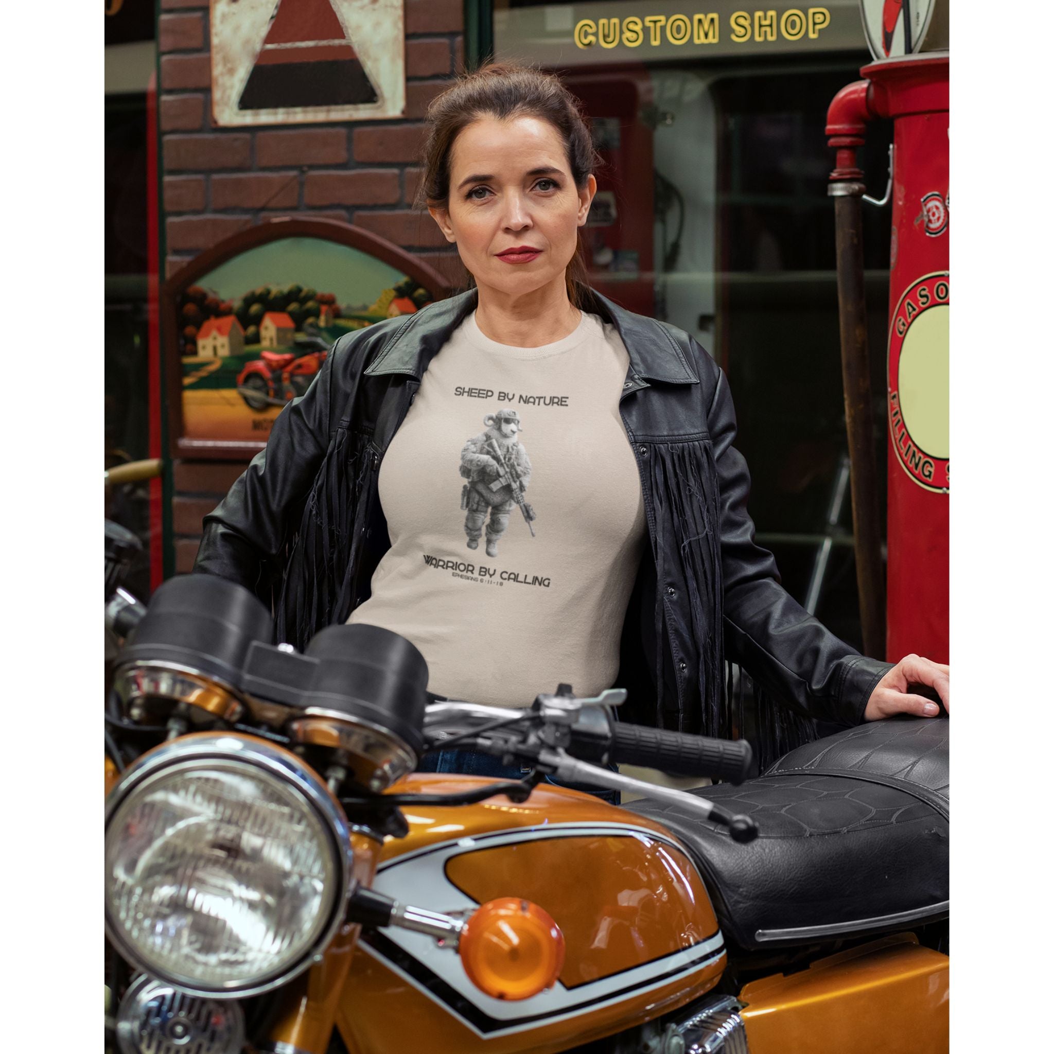 Warrior Sheep — Christian T-Shirt | Sheep by Nature, Warrior by Calling — Earthtone Edition